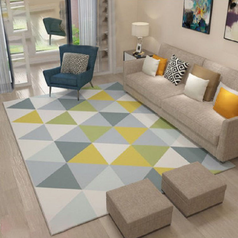 Chinese Parlor Rug Multicolored Geo Pattern Rug Polyester Nonslip Backing Pet Friendly Indoor Rug