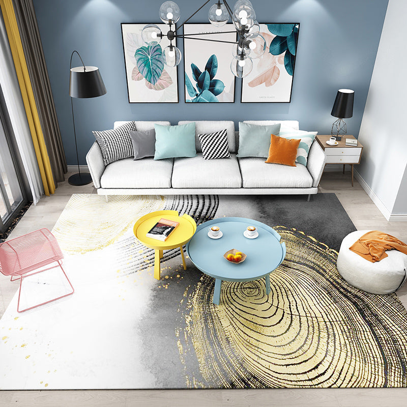 Multicolored natural polypropylene rug with abstract print, easy-care machine washable rug for the room