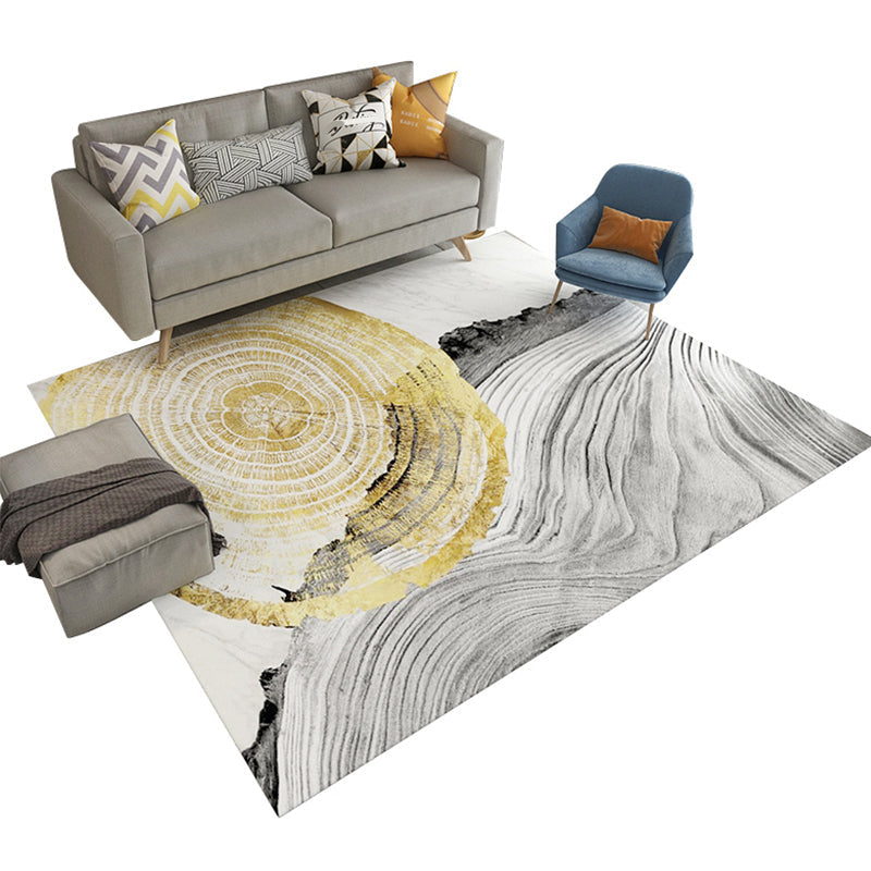 Multicolored natural polypropylene rug with abstract print, easy-care machine washable rug for the room