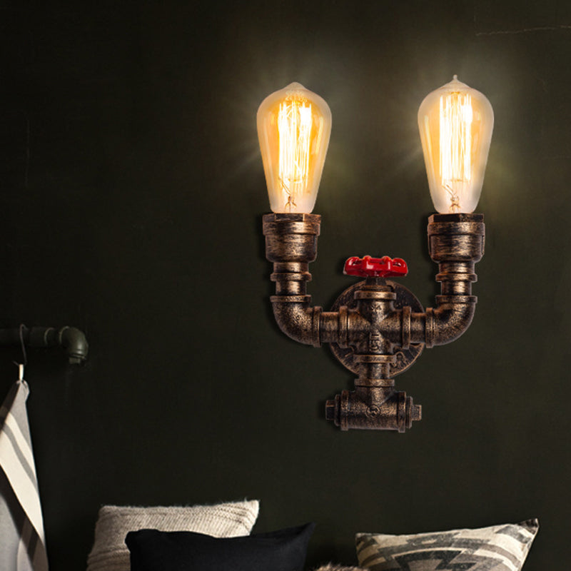 Iron Water Pipe Wall Lamp Rustic Style Restaurant Wall Lighting Fixture in Bronze