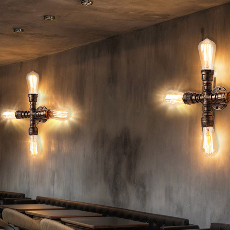 Iron Water Pipe Wall Lamp Rustic Style Restaurant Wall Lighting Fixture in Bronze