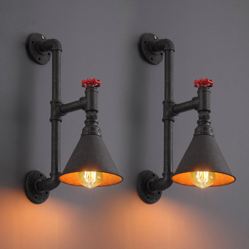 Vintage Conical Wall Lamp Single Iron Wall-Mounted Lamp with Water Pipe in Rust
