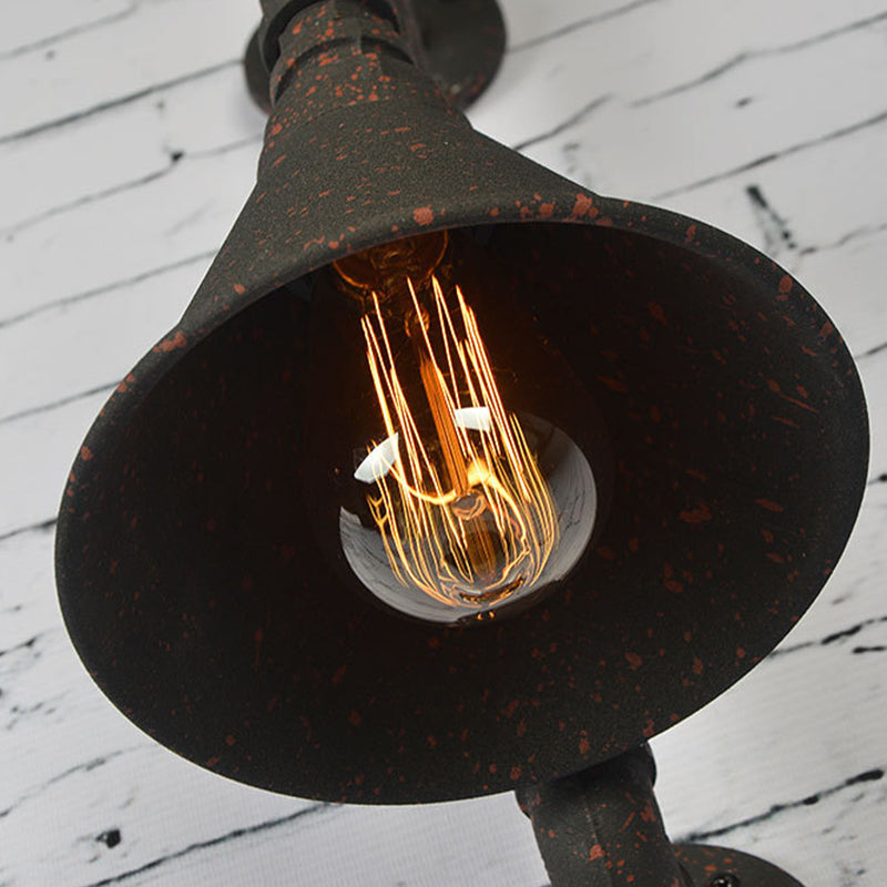 Vintage Conical Wall Lamp Single Iron Wall-Mounted Lamp with Water Pipe in Rust