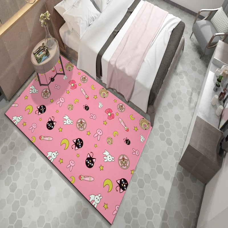 Western garden printed rug Multicolor Polyester rug with non-slip backing Stain-resistant indoor rug for bedroom