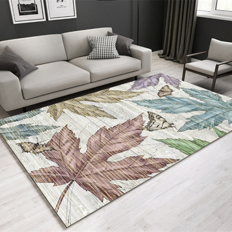 Modern Plant Printed Carpet Multi-Color Polypropylene Area Rug Pet-Friendly Machine-Washable Rug for Room