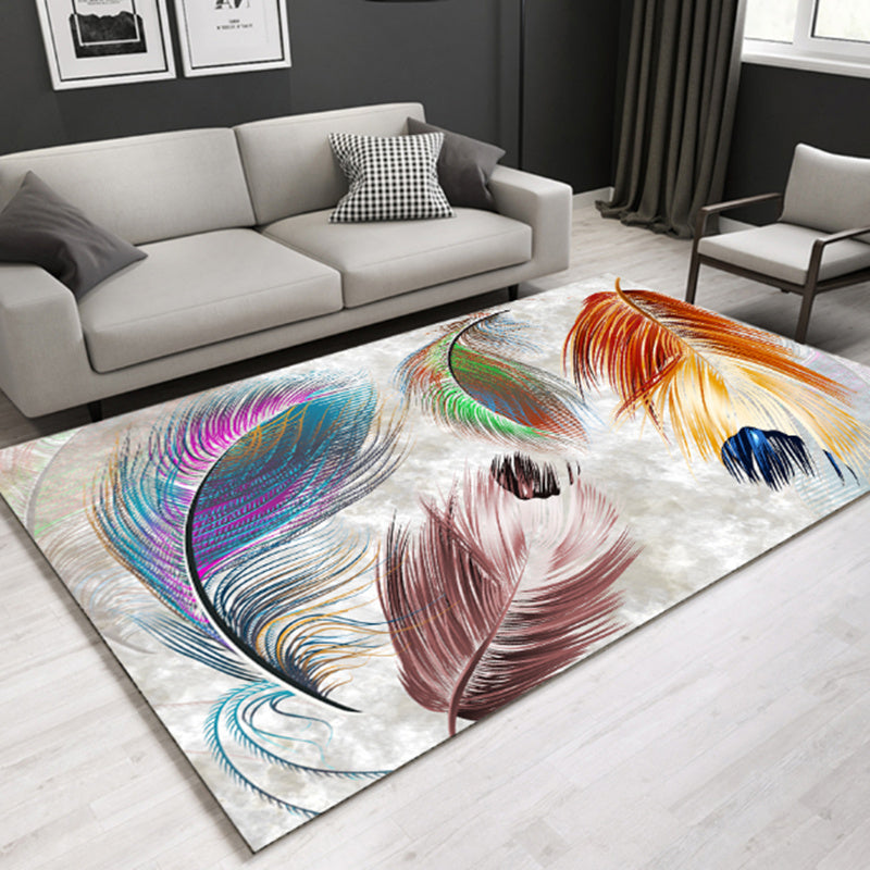 Modern Plant Printed Carpet Multi-Color Polypropylene Area Rug Pet-Friendly Machine-Washable Rug for Room