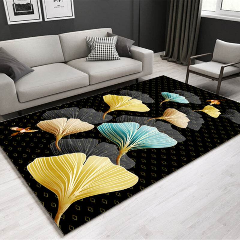Modern Plant Printed Carpet Multi-Color Polypropylene Area Rug Pet-Friendly Machine-Washable Rug for Room