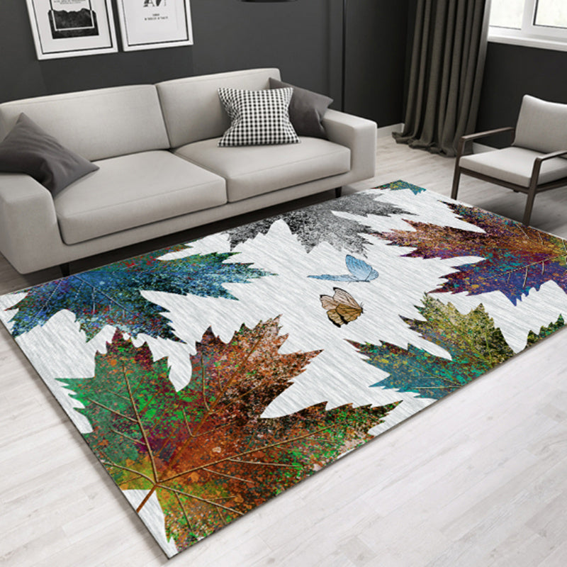 Modern Plant Printed Carpet Multi-Color Polypropylene Area Rug Pet-Friendly Machine-Washable Rug for Room