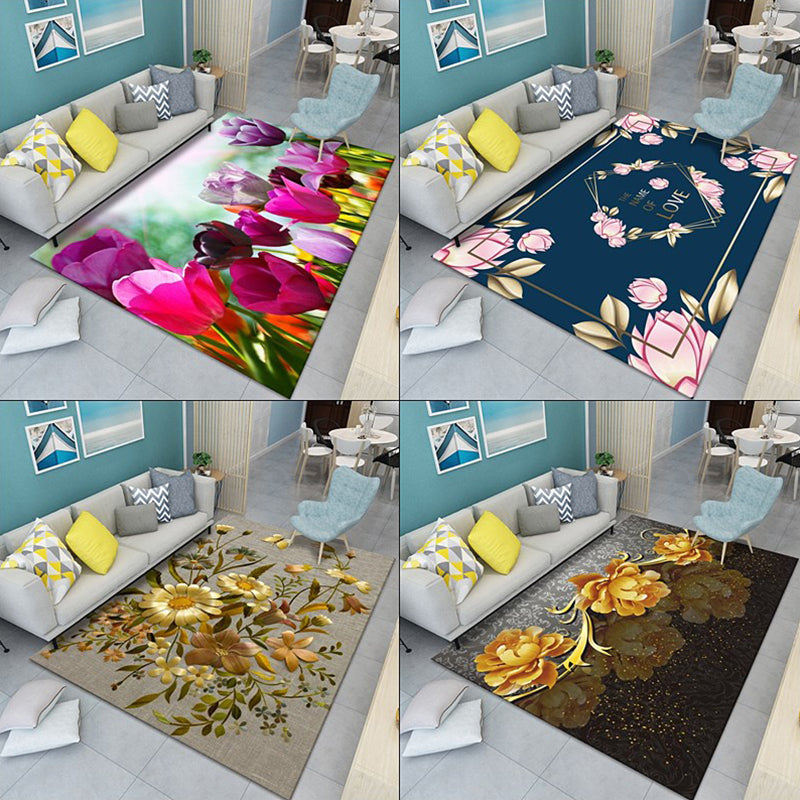 Modern floral patterned rug Multicolored polyester rug for indoor use Pet-friendly, dirt-repellent rug for the children's room