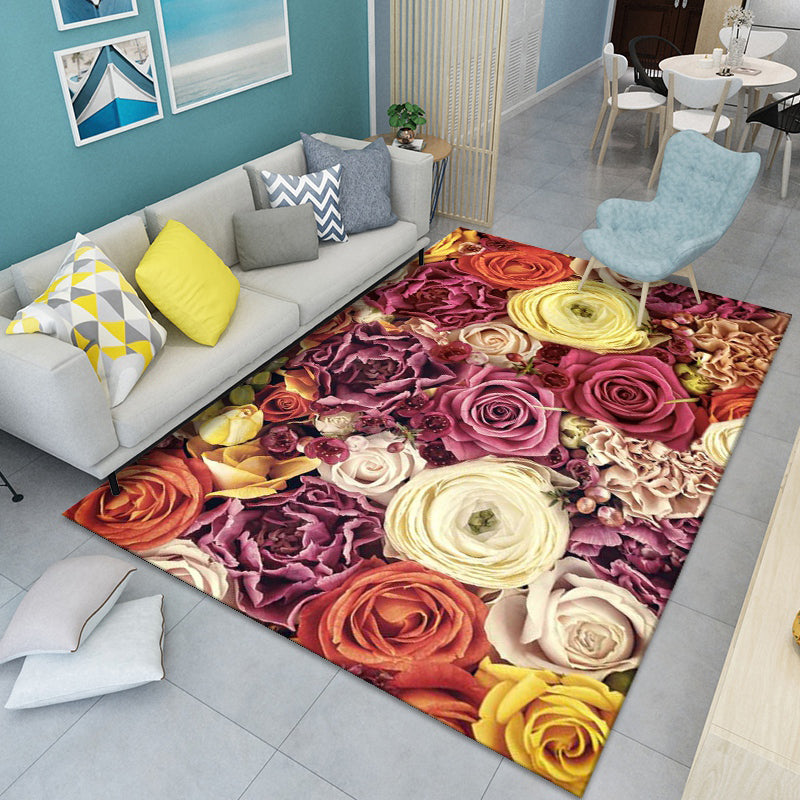 Modern floral patterned rug Multicolored polyester rug for indoor use Pet-friendly, dirt-repellent rug for the children's room