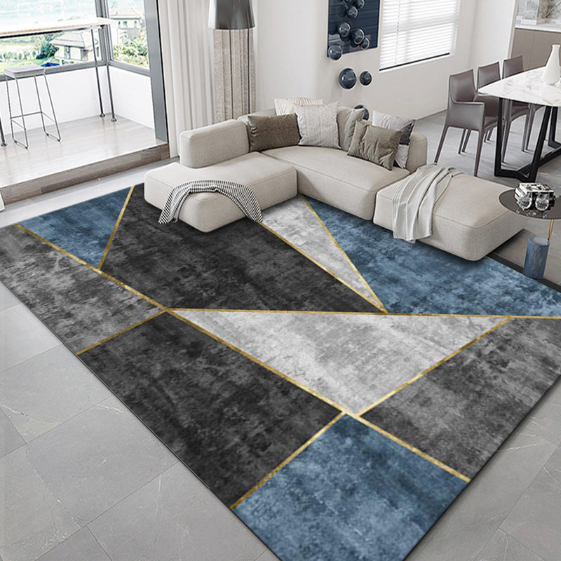 Luxurious geometric print rug Multicolored synthetic rug with non-slip backing pet-friendly rug for the living room