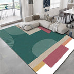 Luxurious geometric print rug Multicolored synthetic rug with non-slip backing pet-friendly rug for the living room