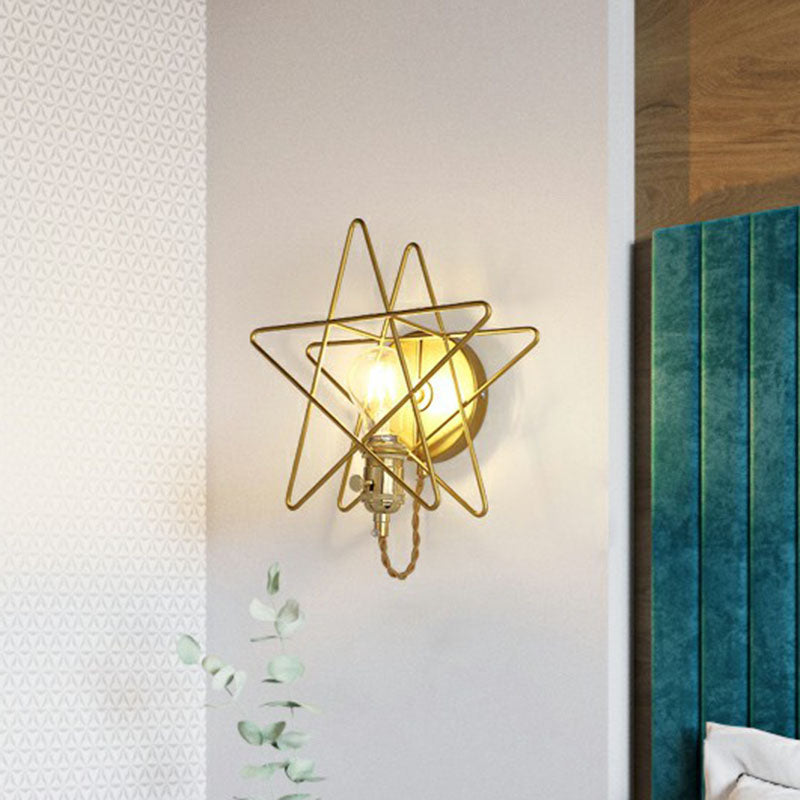 Star Cage Metal Wall Lamp Simplicity 1 Bulb Nightstand Wall Light Fixture in Gold