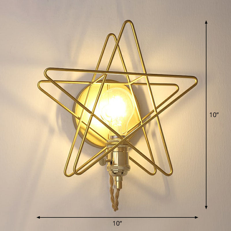 Star Cage Metal Wall Lamp Simplicity 1 Bulb Nightstand Wall Light Fixture in Gold