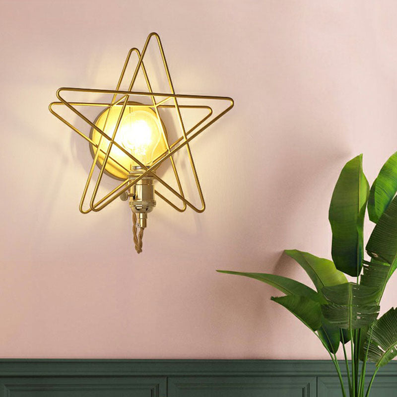 Star Cage Metal Wall Lamp Simplicity 1 Bulb Nightstand Wall Light Fixture in Gold
