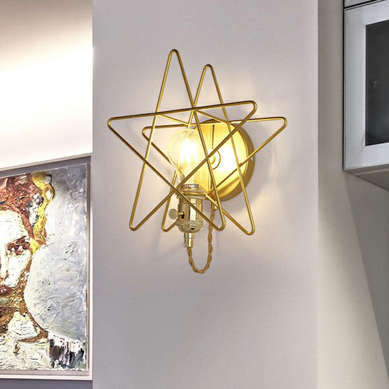 Star Cage Metal Wall Lamp Simplicity 1 Bulb Nightstand Wall Light Fixture in Gold