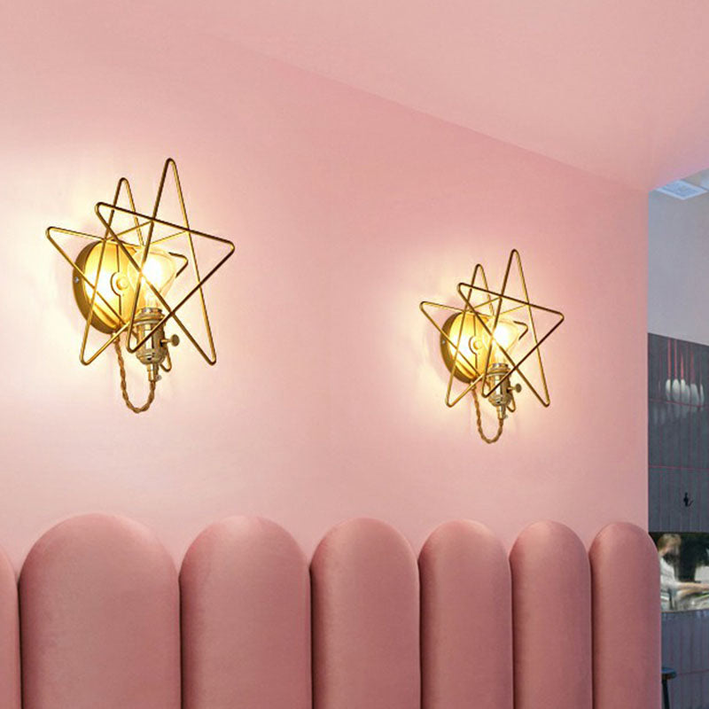 Star Cage Metal Wall Lamp Simplicity 1 Bulb Nightstand Wall Light Fixture in Gold