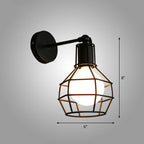 Iron Cage Wall Light Retro Style 1 Head Living Room Wall Lighting Lamp in Black