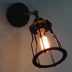 Iron Cage Wall Light Retro Style 1 Head Living Room Wall Lighting Lamp in Black