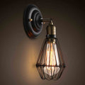 One-bulb wall-mounted light industrial pear cage iron wall light fixture in black
