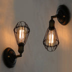 One-bulb wall-mounted light industrial pear cage iron wall light fixture in black