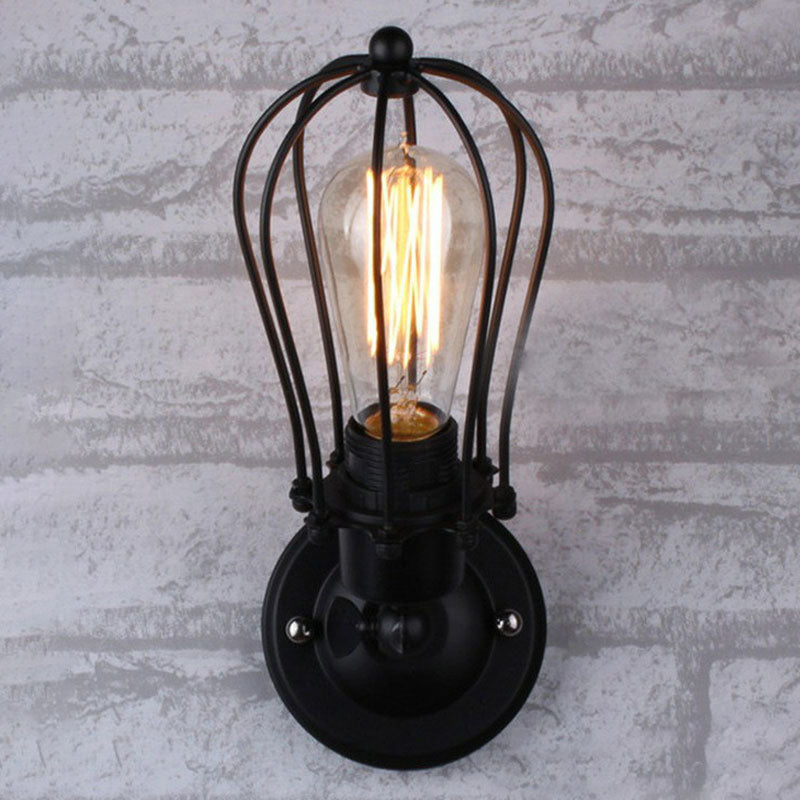 Vintage Grapefruit Cage Wall Lamp Single Lamp Iron Wall Mounted Lamp in Black