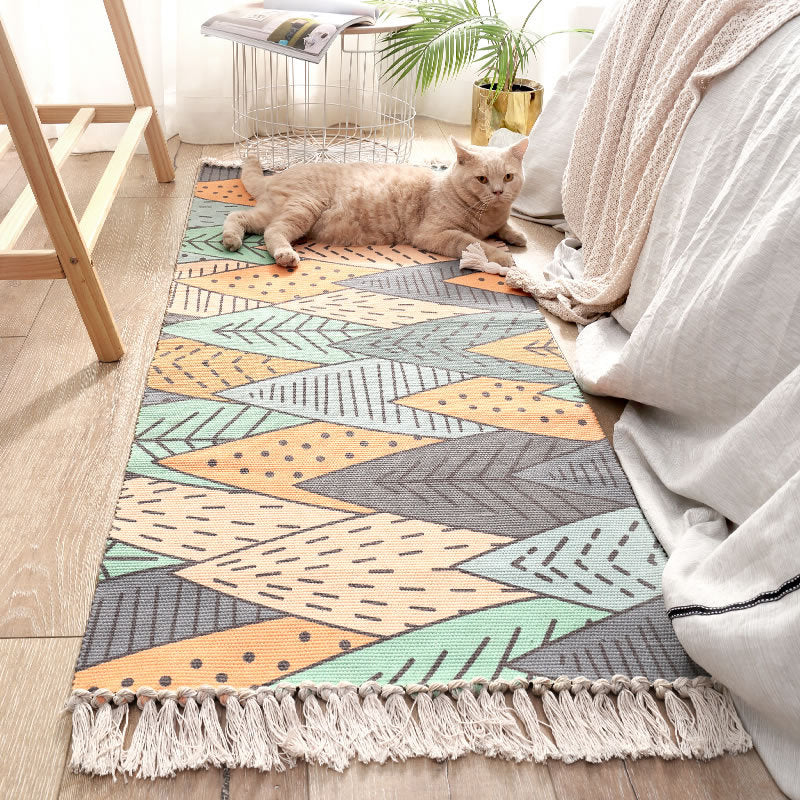 Classic Multicolored Drop Carpet Polyester Plant Printed Carpet Non-Slip Back Machine Washable Carpet for Bedroom