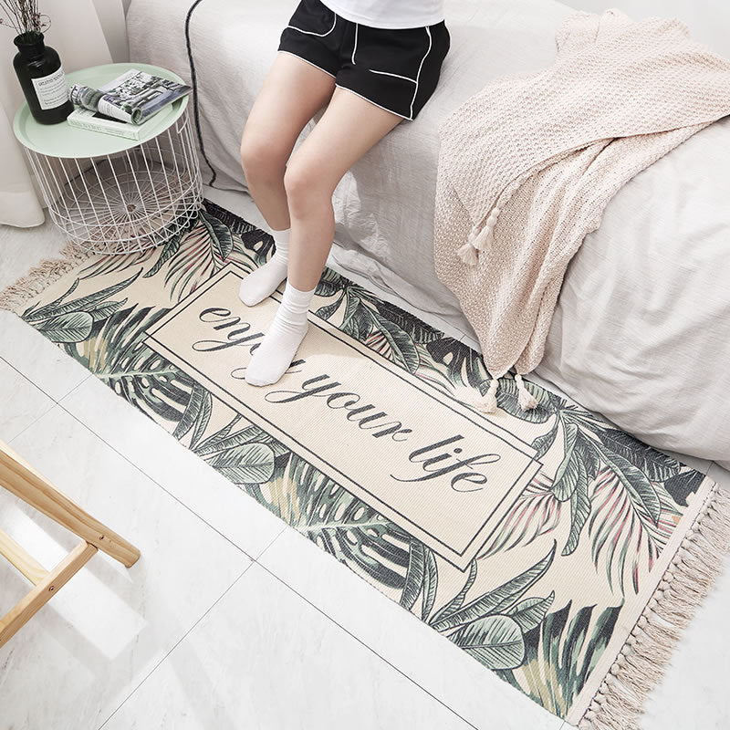 Classic Multicolored Drop Carpet Polyester Plant Printed Carpet Non-Slip Back Machine Washable Carpet for Bedroom