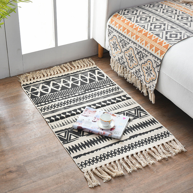 Southwestern Bedroom Rug Multicolor Geometric Print Rug Polypropylene Machine Washable Rug with Fringes