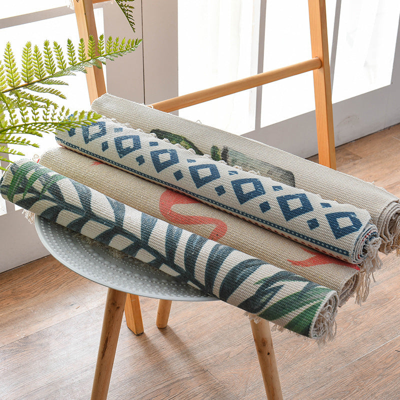 Southwestern Bedroom Rug Multicolor Geometric Print Rug Polypropylene Machine Washable Rug with Fringes