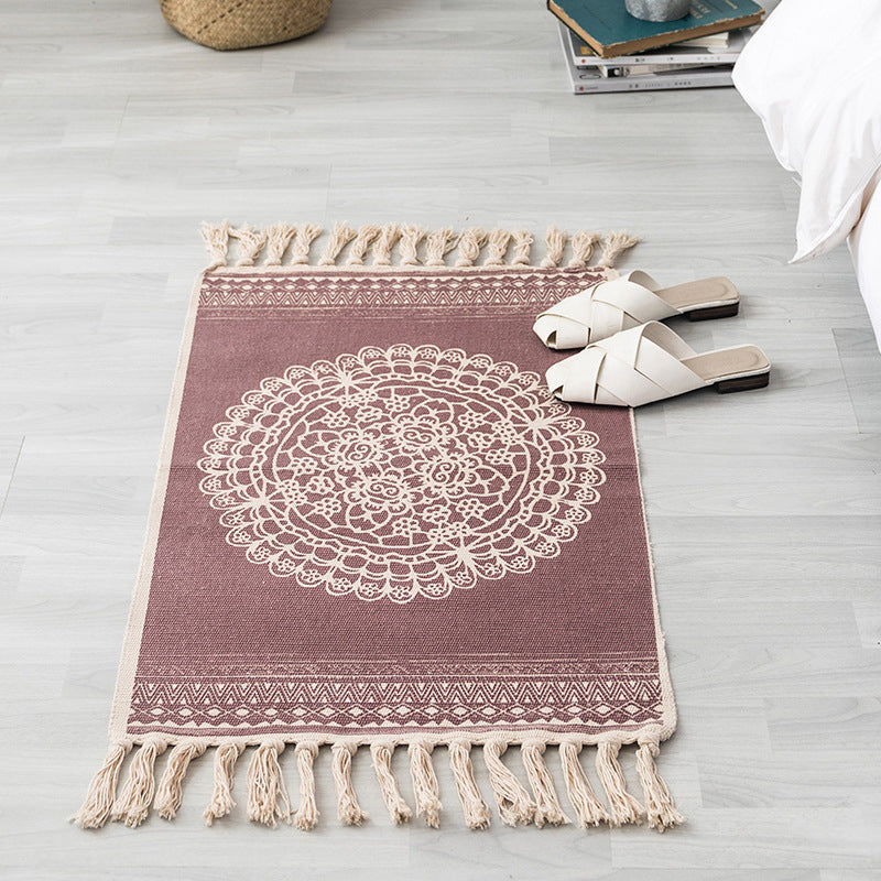 Southwestern Bedroom Rug Multicolor Geometric Print Rug Polypropylene Machine Washable Rug with Fringes
