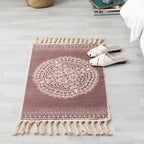 Southwestern Bedroom Rug Multicolor Geometric Print Rug Polypropylene Machine Washable Rug with Fringes