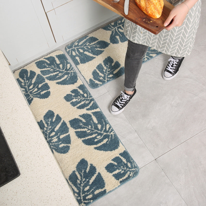 Green Bedroom Rug Modern Leaf Print Indoor Carpet Polypropylene Pet Friendly Stain Resistant Rug