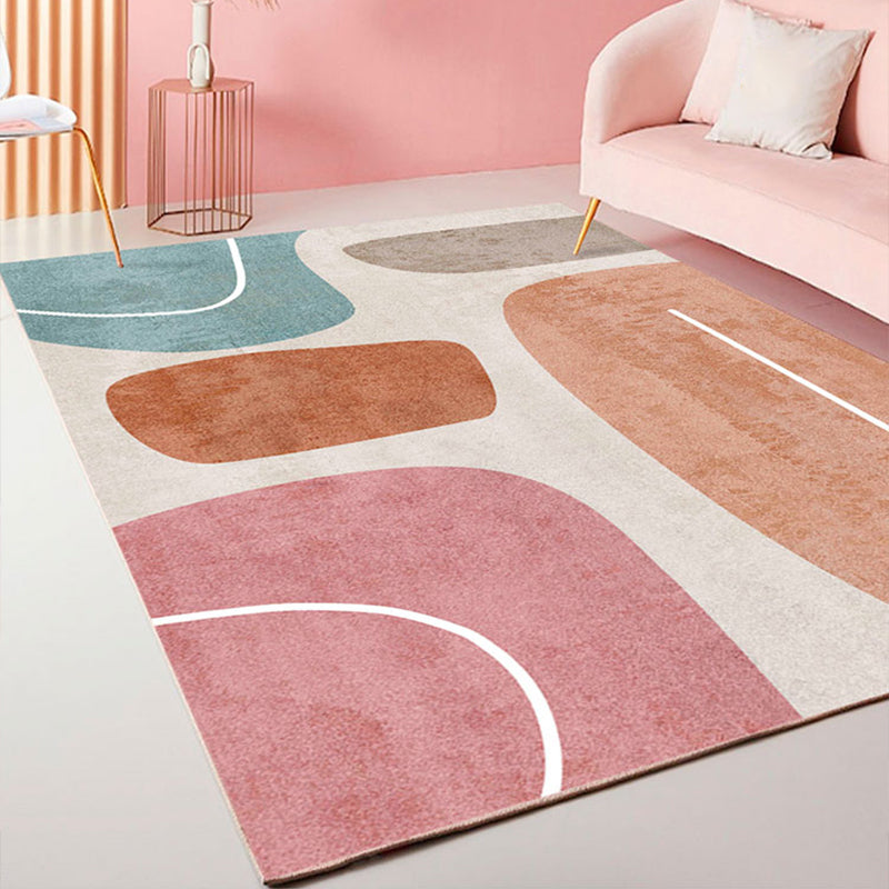Beautiful Bedroom Rug Multicolored Color Block Rug Polyester Non-slip Back Machine Washable Rug
