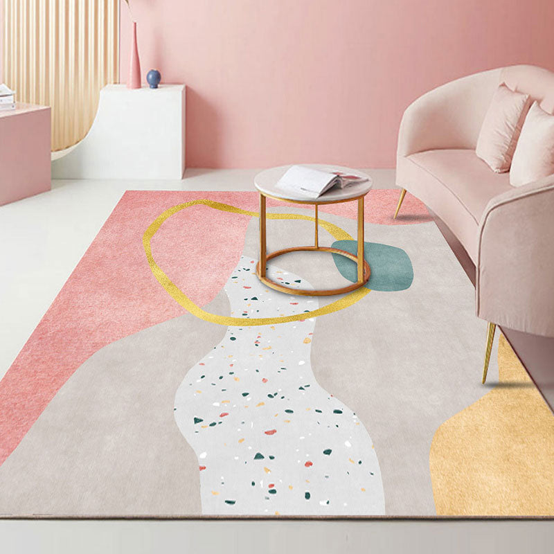 Beautiful Bedroom Rug Multicolored Color Block Rug Polyester Non-slip Back Machine Washable Rug