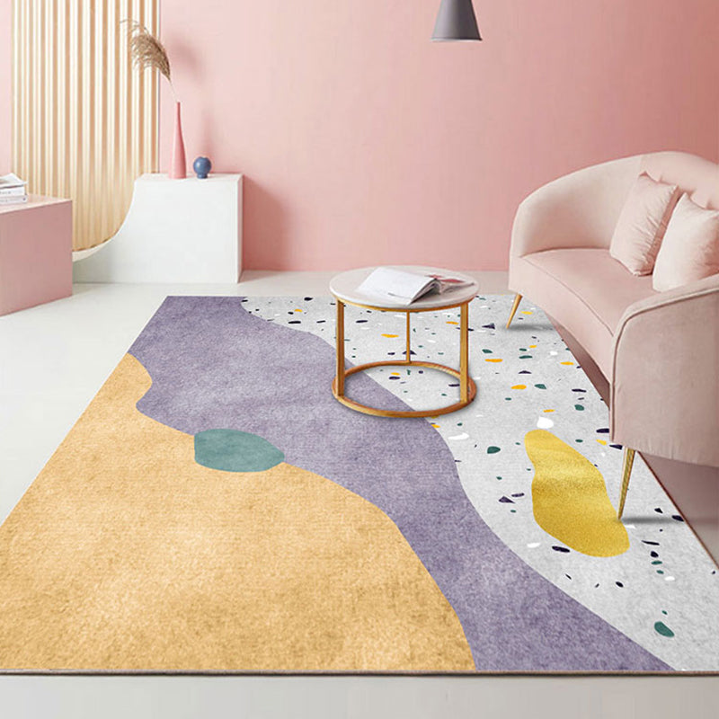 Beautiful Bedroom Rug Multicolored Color Block Rug Polyester Non-slip Back Machine Washable Rug