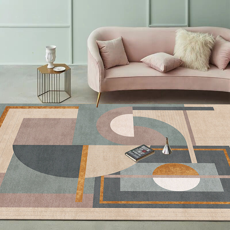 Morandi color geometric rug synthetic western rug non-slip backing machine washable rug for the living room