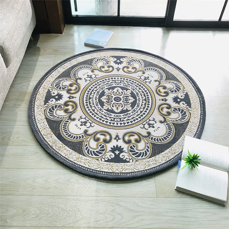 Western Living Room Carpet Multicolor Floral Pattern Area Rug Polyester Non-Slip Back Washable Rug