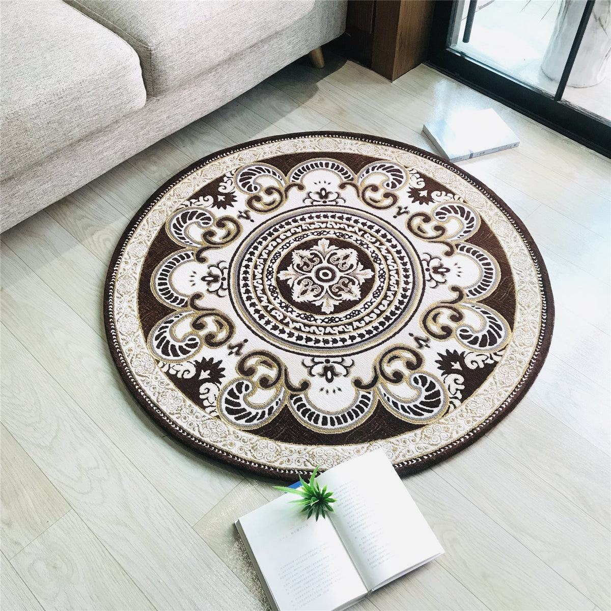 Western Living Room Carpet Multicolor Floral Pattern Area Rug Polyester Non-Slip Back Washable Rug