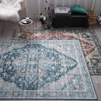 Retro Floral Print Rug Multicolored Rustic Area Rug Polypropylene Easy Care Non-Slip Backing Rug for Room