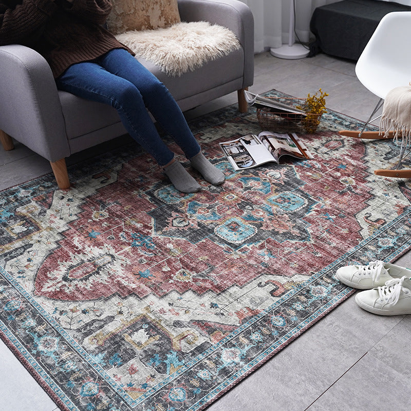 Retro Floral Print Rug Multicolored Rustic Area Rug Polypropylene Easy Care Non-Slip Backing Rug for Room
