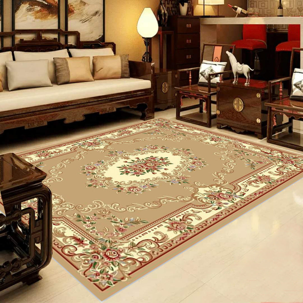 Retro Multicolored Western Rug Synthetic Flower Design Area Rug Non-Slip Washable Rug for Living Room