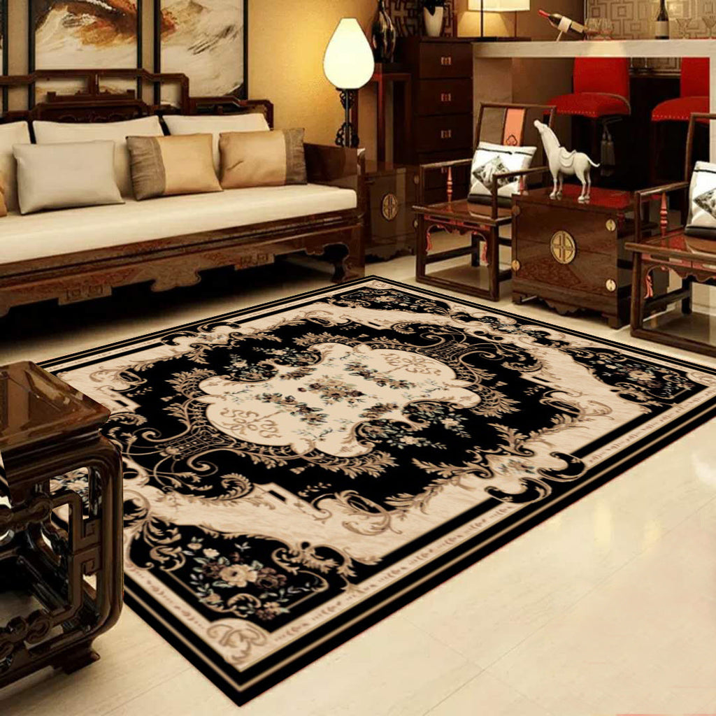 Retro Multicolored Western Rug Synthetic Flower Design Area Rug Non-Slip Washable Rug for Living Room
