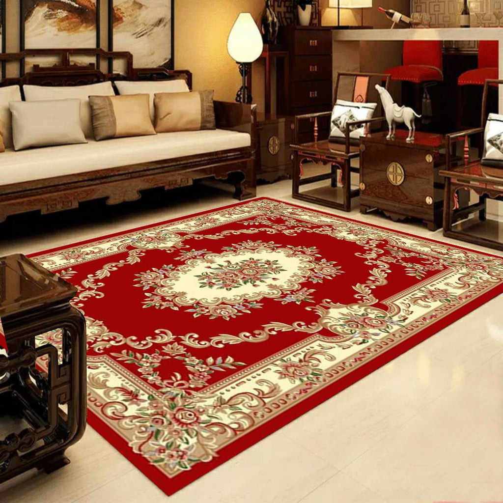 Retro Multicolored Western Rug Synthetic Flower Design Area Rug Non-Slip Washable Rug for Living Room