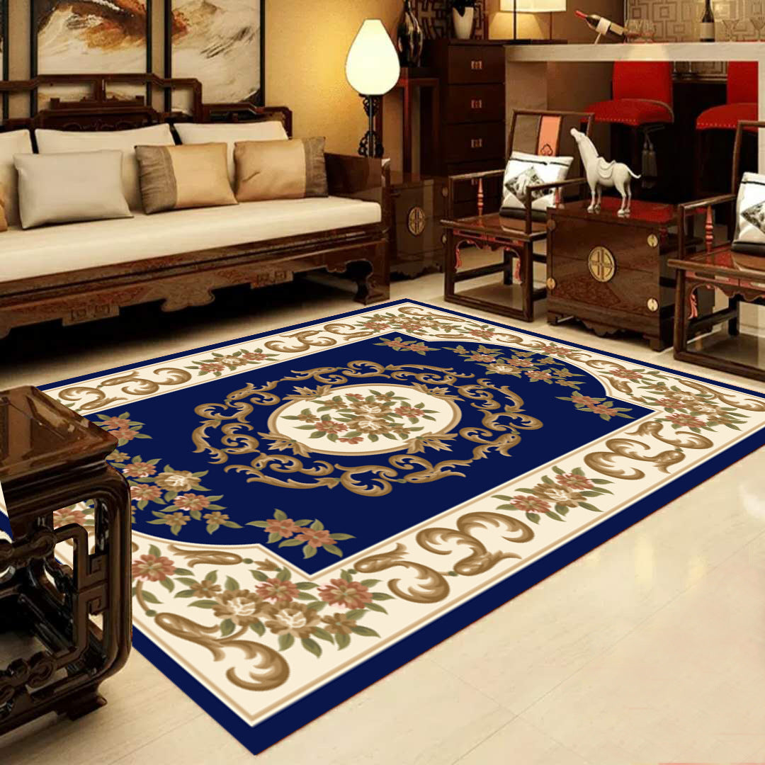Retro Multicolored Western Rug Synthetic Flower Design Area Rug Non-Slip Washable Rug for Living Room
