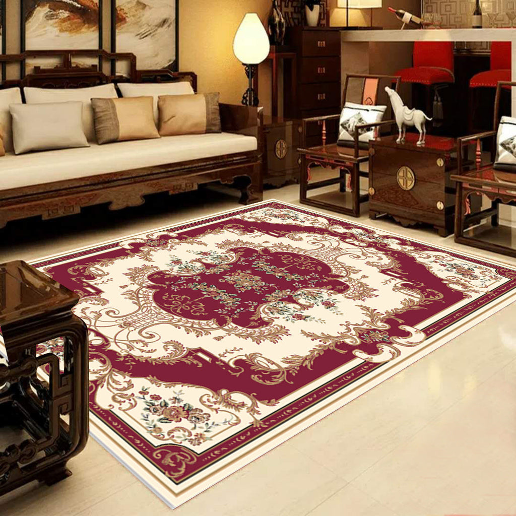 Retro Multicolored Western Rug Synthetic Flower Design Area Rug Non-Slip Washable Rug for Living Room