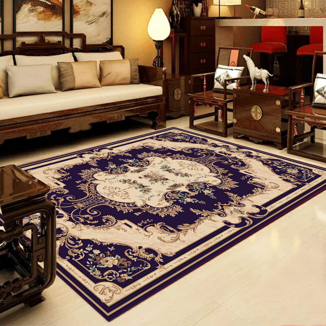 Retro Multicolored Western Rug Synthetic Flower Design Area Rug Non-Slip Washable Rug for Living Room