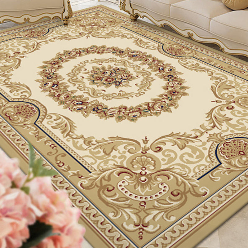 Multicolored Living Room Carpet Olden Floral Pattern Carpet Polyester Easy Care Machine Washable Indoor Carpet