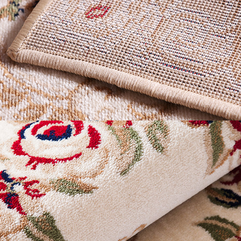 Multicolored Living Room Carpet Olden Floral Pattern Carpet Polyester Easy Care Machine Washable Indoor Carpet
