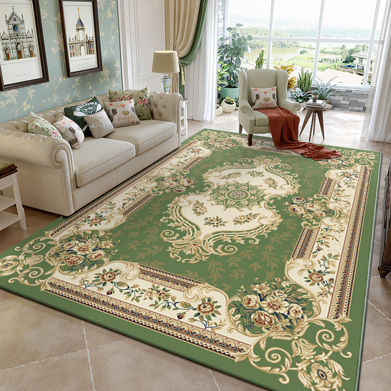Multicolored Living Room Carpet Olden Floral Pattern Carpet Polyester Easy Care Machine Washable Indoor Carpet